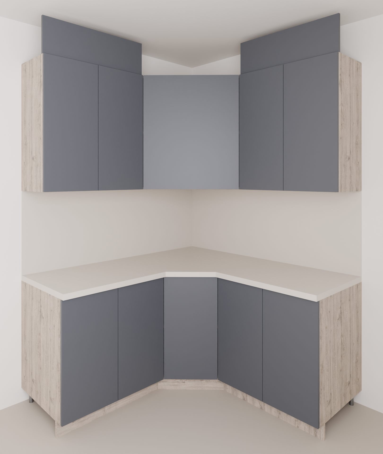 ebatCAD ile tasarlanıp render alınmış köşe mutfak dolabı